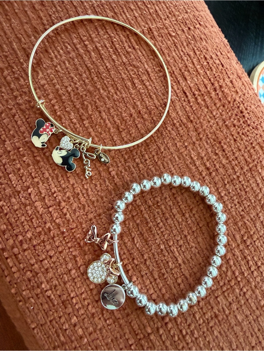 Gold and Silver Minnie and Mickey Mouse Charm Bracelet Set